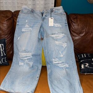 Forever 21 Light Blue Distressed Flare Jeans